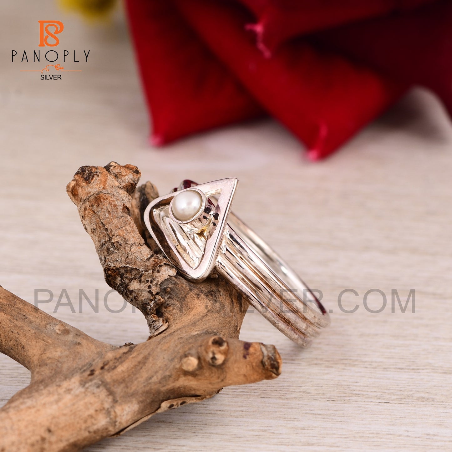 925 Silver Pearl Triangle Shape Ring For Women