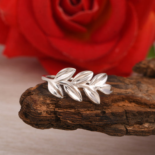 Sterling Silver Leaf Design Nature-Inspired Ring