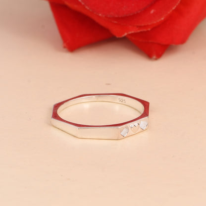 Sterling Silver Heart Design Stackable Ring, Octagonal Band