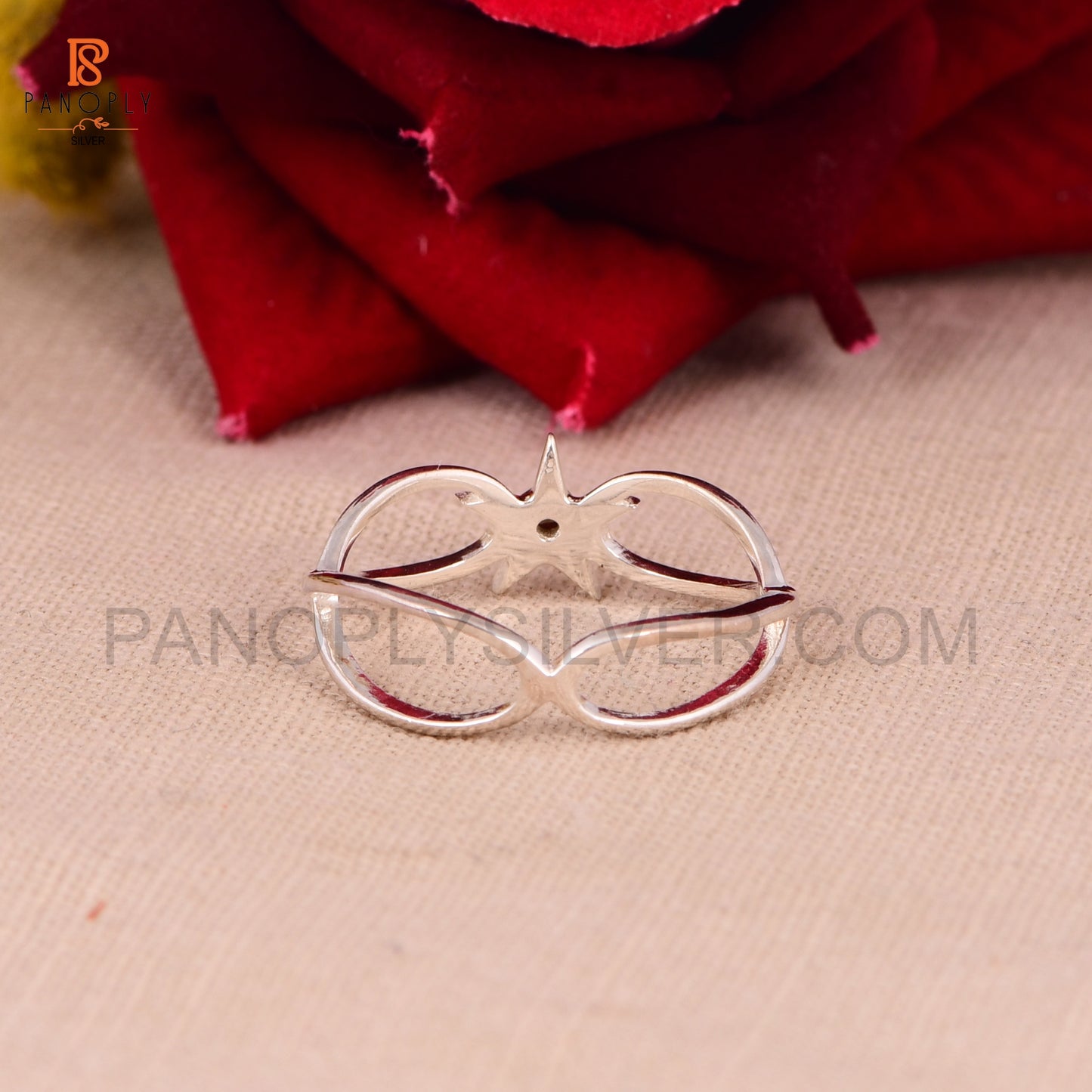 Smoky 925 Silver Round Shape Twist Rings