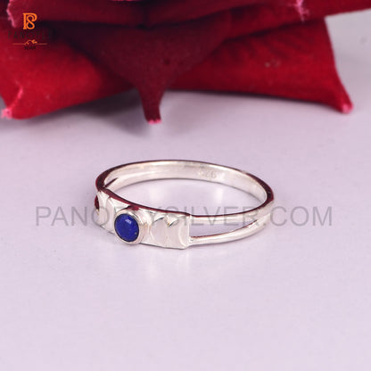 925 Sterling Silver Moon Phase Ring with Blue Lapis Lazuli