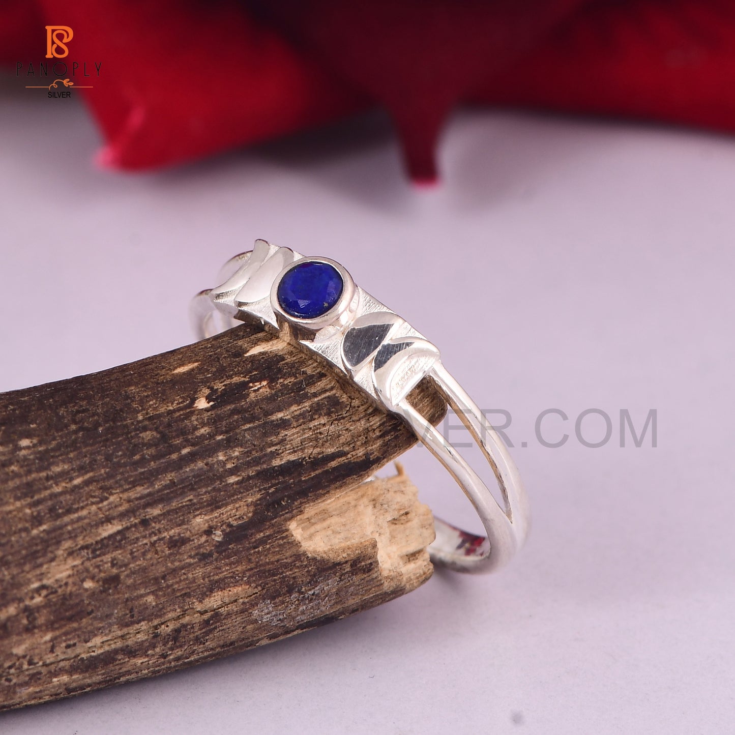 925 Sterling Silver Moon Phase Ring with Blue Lapis Lazuli