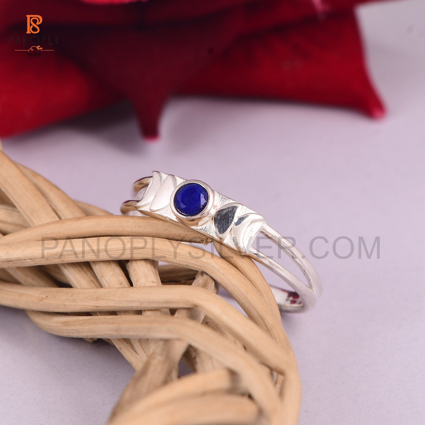 925 Sterling Silver Moon Phase Ring with Blue Lapis Lazuli