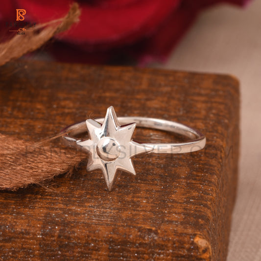 Sterling Silver North Star Ring, Dainty Celestial Jewelry For Women