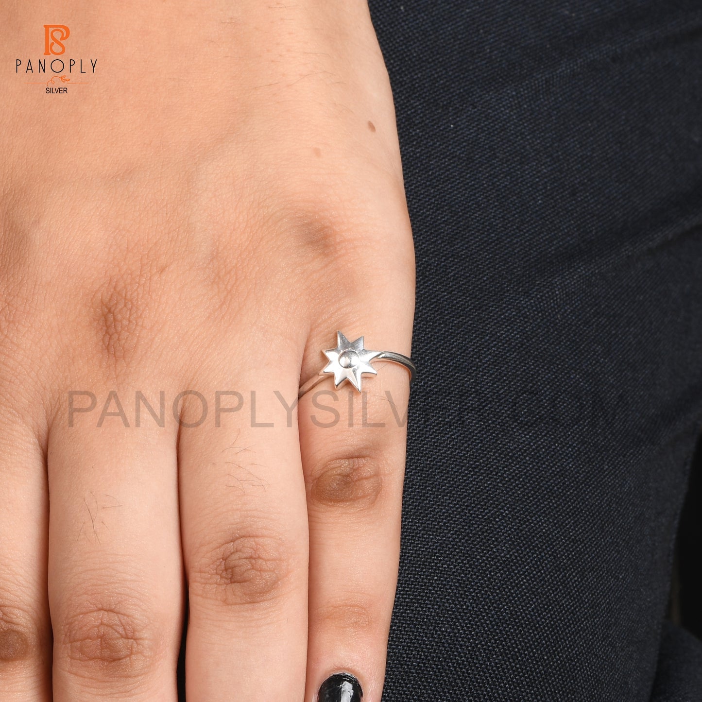 Sterling Silver North Star Ring, Dainty Celestial Jewelry For Women