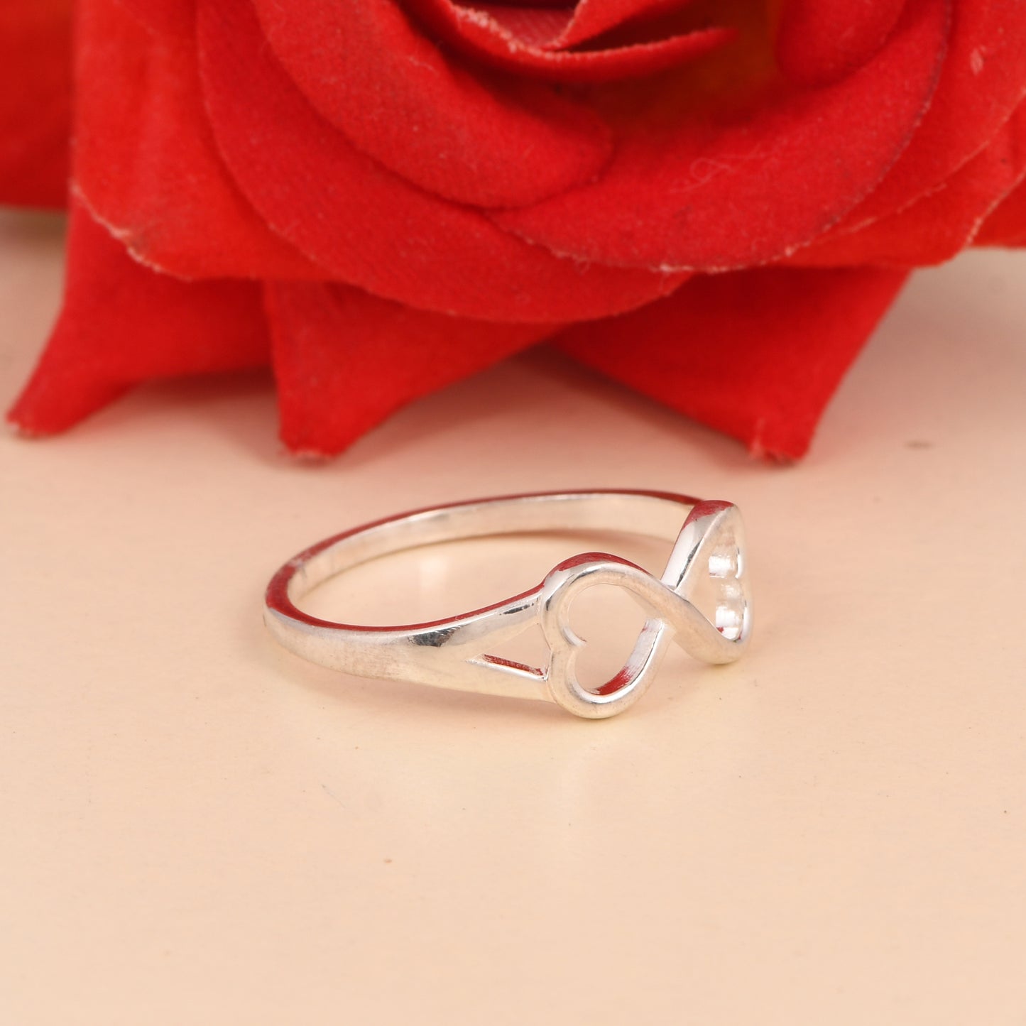 Sterling Silver Infinity Heart Ring, Double Heart Design