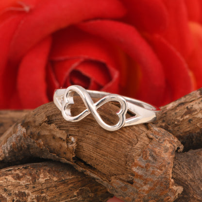 Sterling Silver Infinity Heart Ring, Double Heart Design