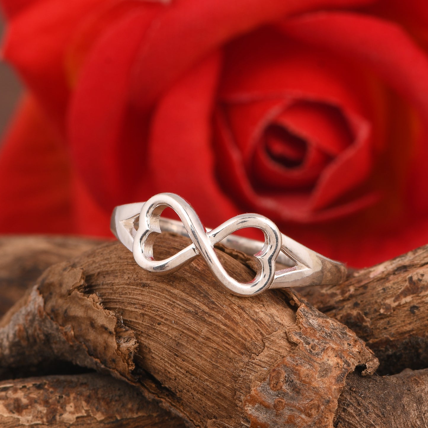 Sterling Silver Infinity Heart Ring, Double Heart Design