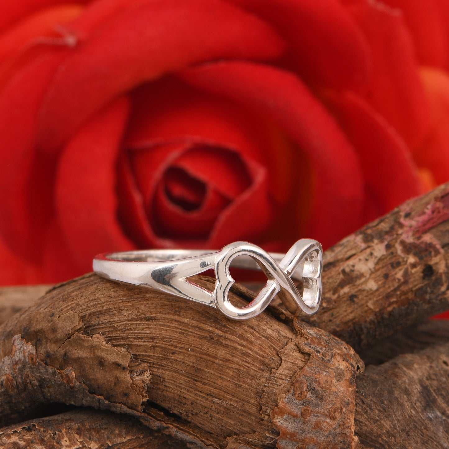 Sterling Silver Infinity Heart Ring, Double Heart Design