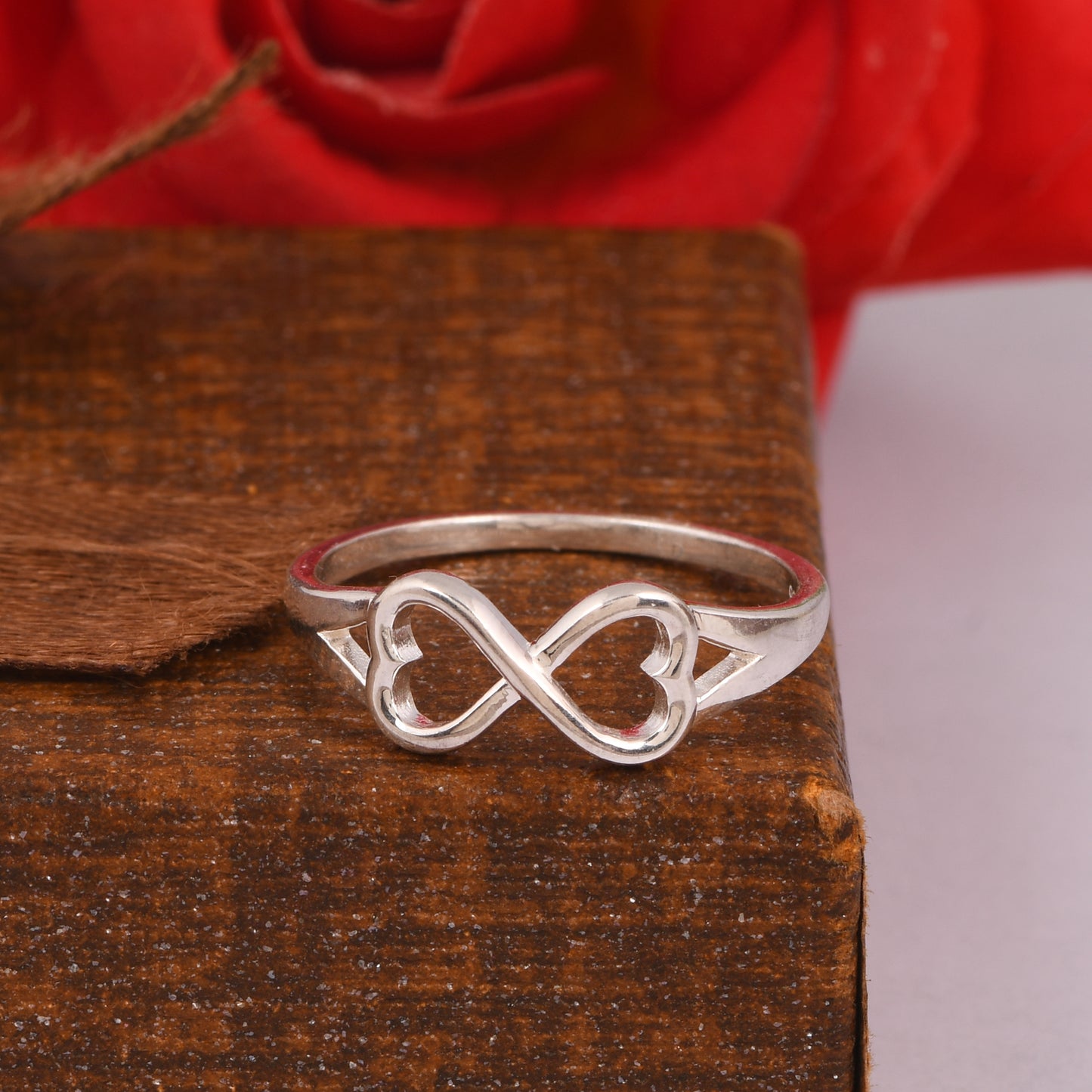 Sterling Silver Infinity Heart Ring, Double Heart Design