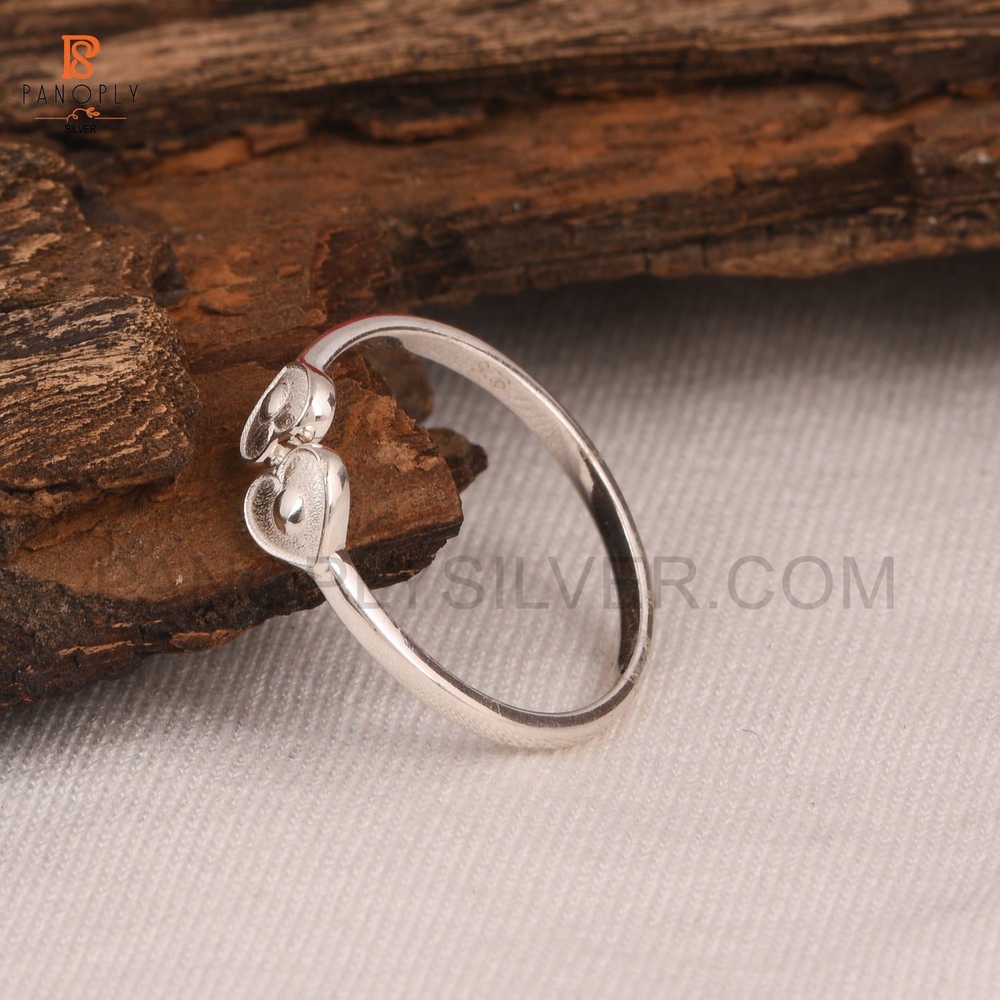 925 Silver Double Heart Ring, Adjustable Band