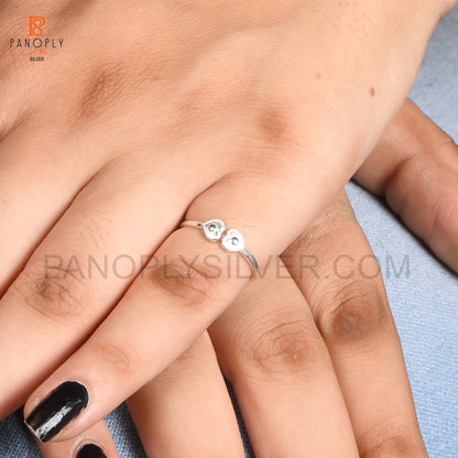 925 Silver Double Heart Ring, Adjustable Band