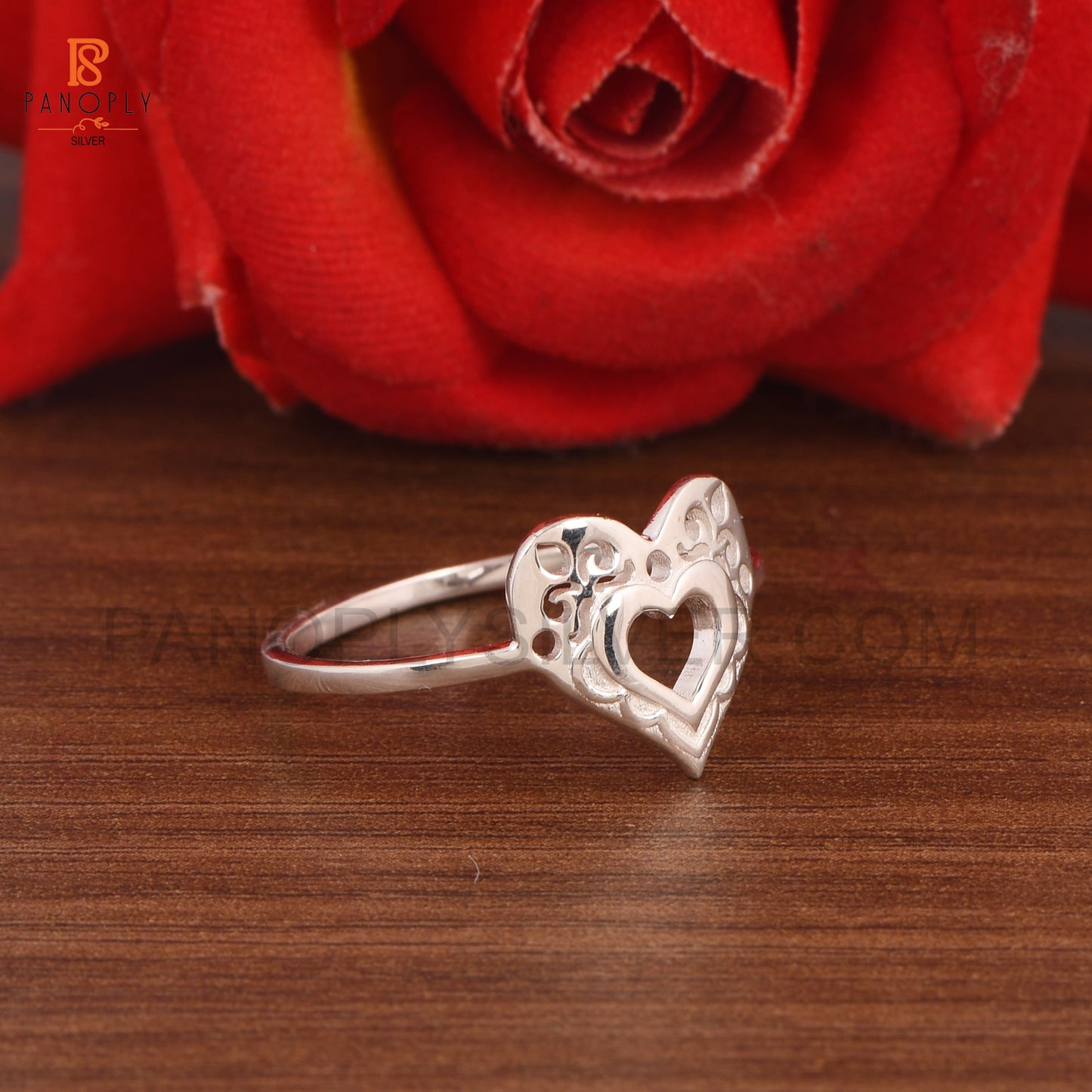 Sterling Silver Heart Ring with Filigree Design, Dainty Promise Ring