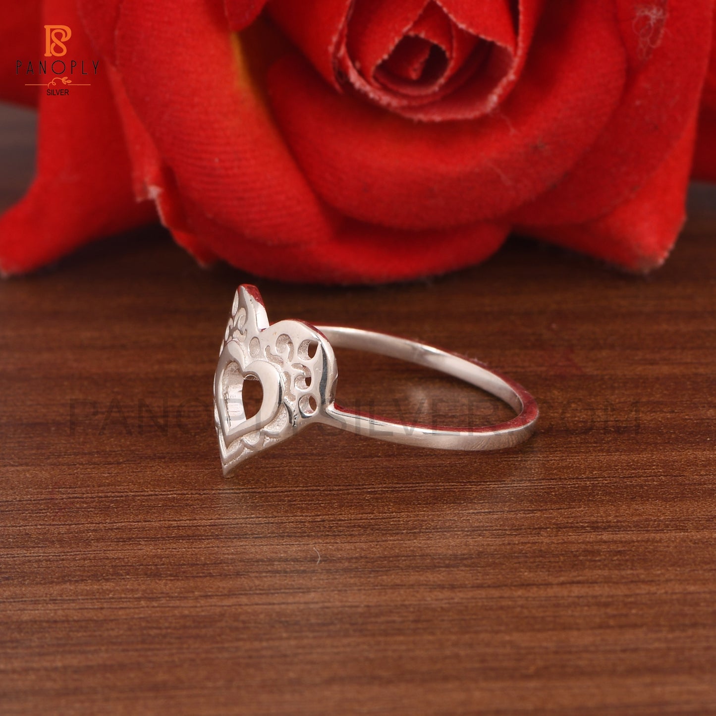 Sterling Silver Heart Ring with Filigree Design, Dainty Promise Ring