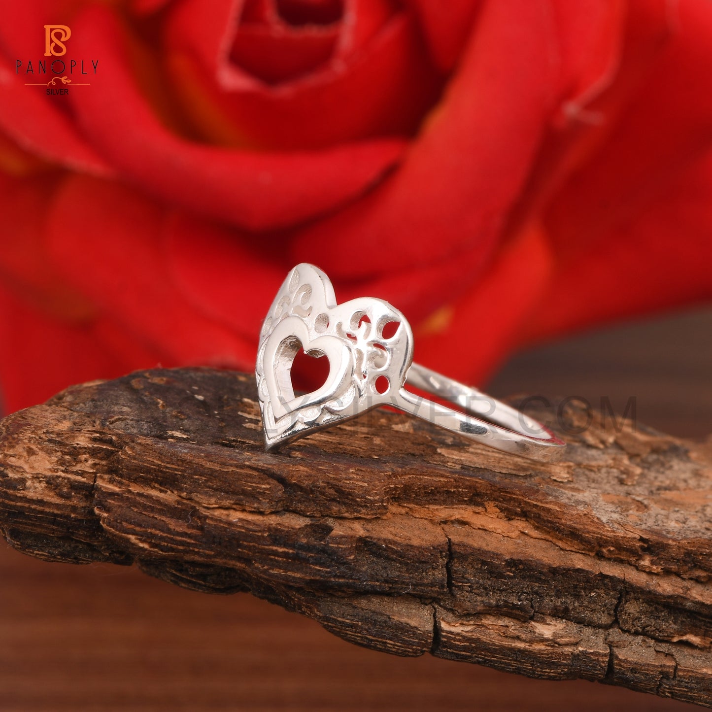 Sterling Silver Heart Ring with Filigree Design, Dainty Promise Ring