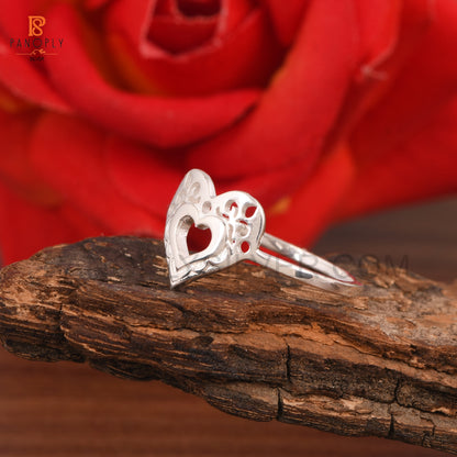 Sterling Silver Heart Ring with Filigree Design, Dainty Promise Ring