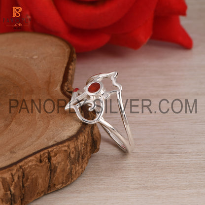 Cute Cat Jewelry 925 Sterling Silver Red Onyx Ring