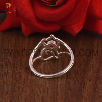 Cute Cat Jewelry 925 Sterling Silver Red Onyx Ring