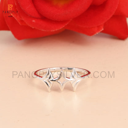 Sterling Silver Triple Star Ring, Dainty Stackable Band