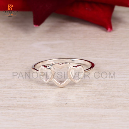 925 Silver Triple Heart Cute Rings