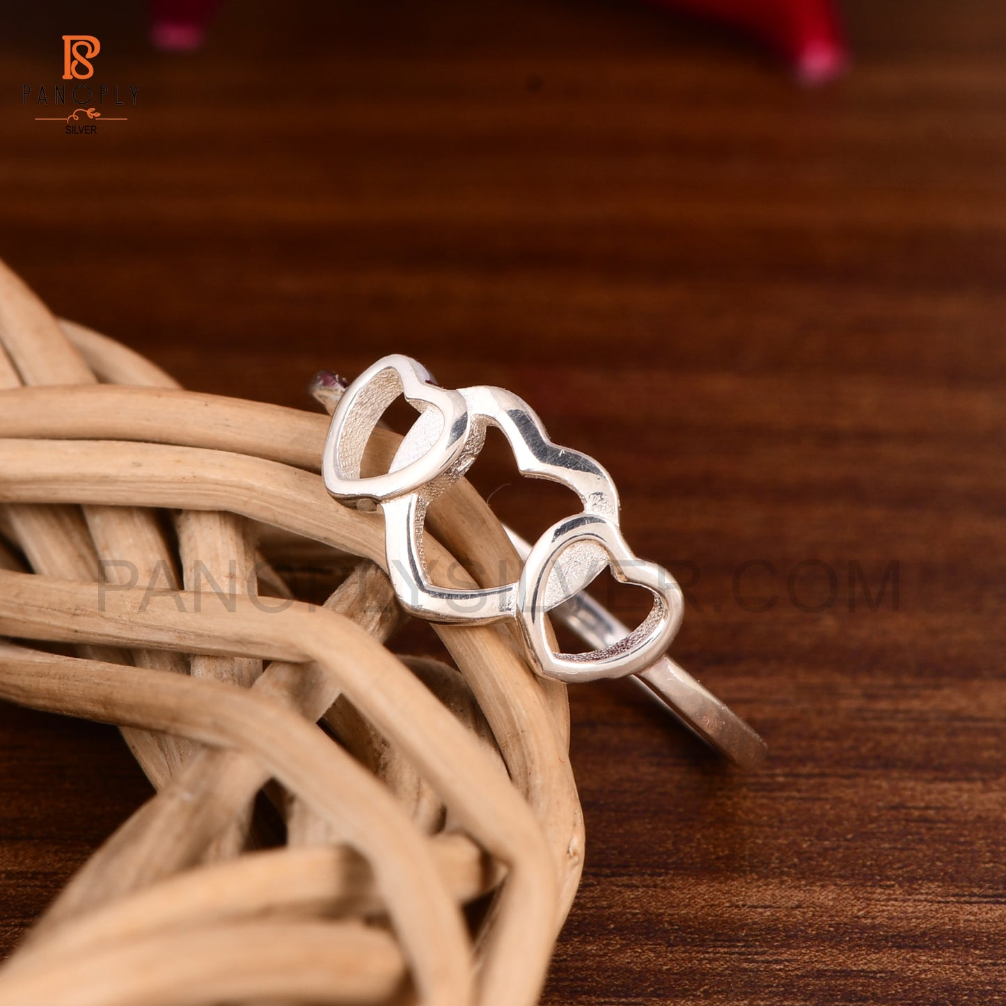 925 Silver Triple Heart Cute Rings