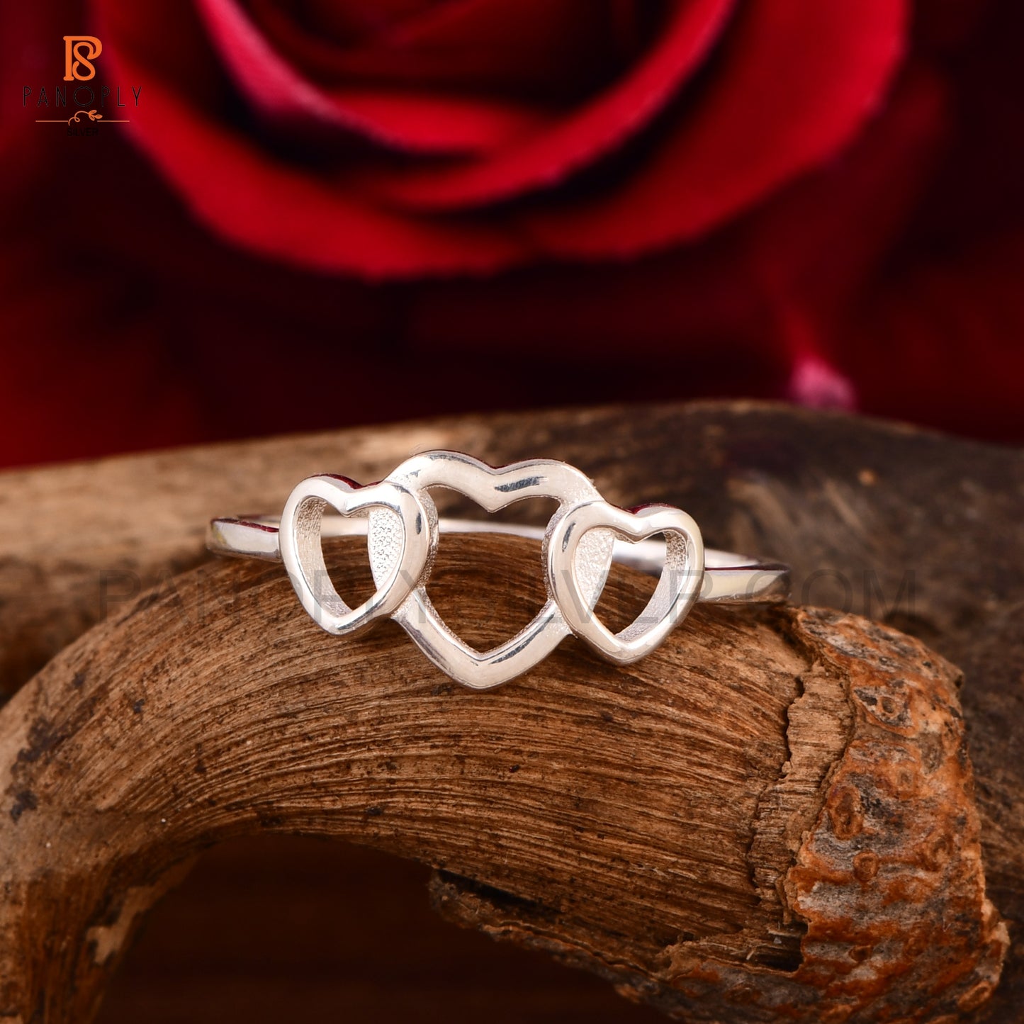 925 Silver Triple Heart Cute Rings