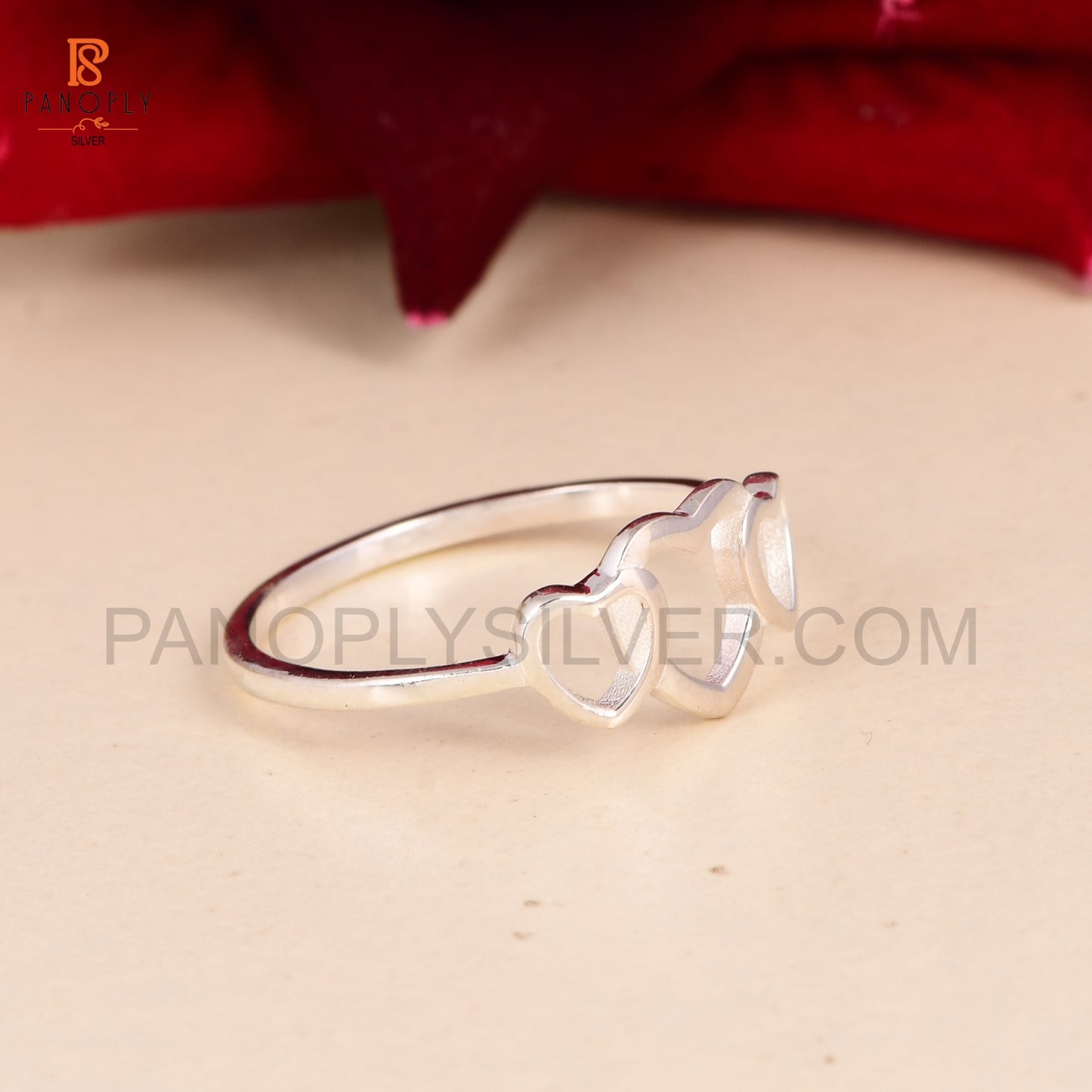 925 Silver Triple Heart Cute Rings