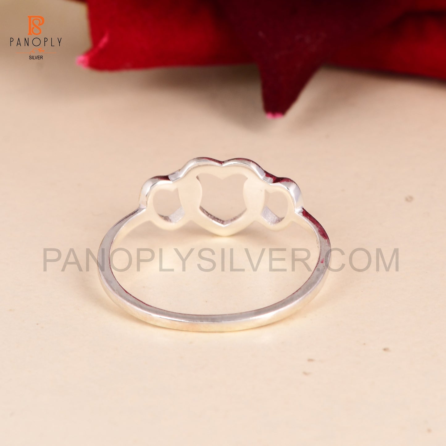 925 Silver Triple Heart Cute Rings