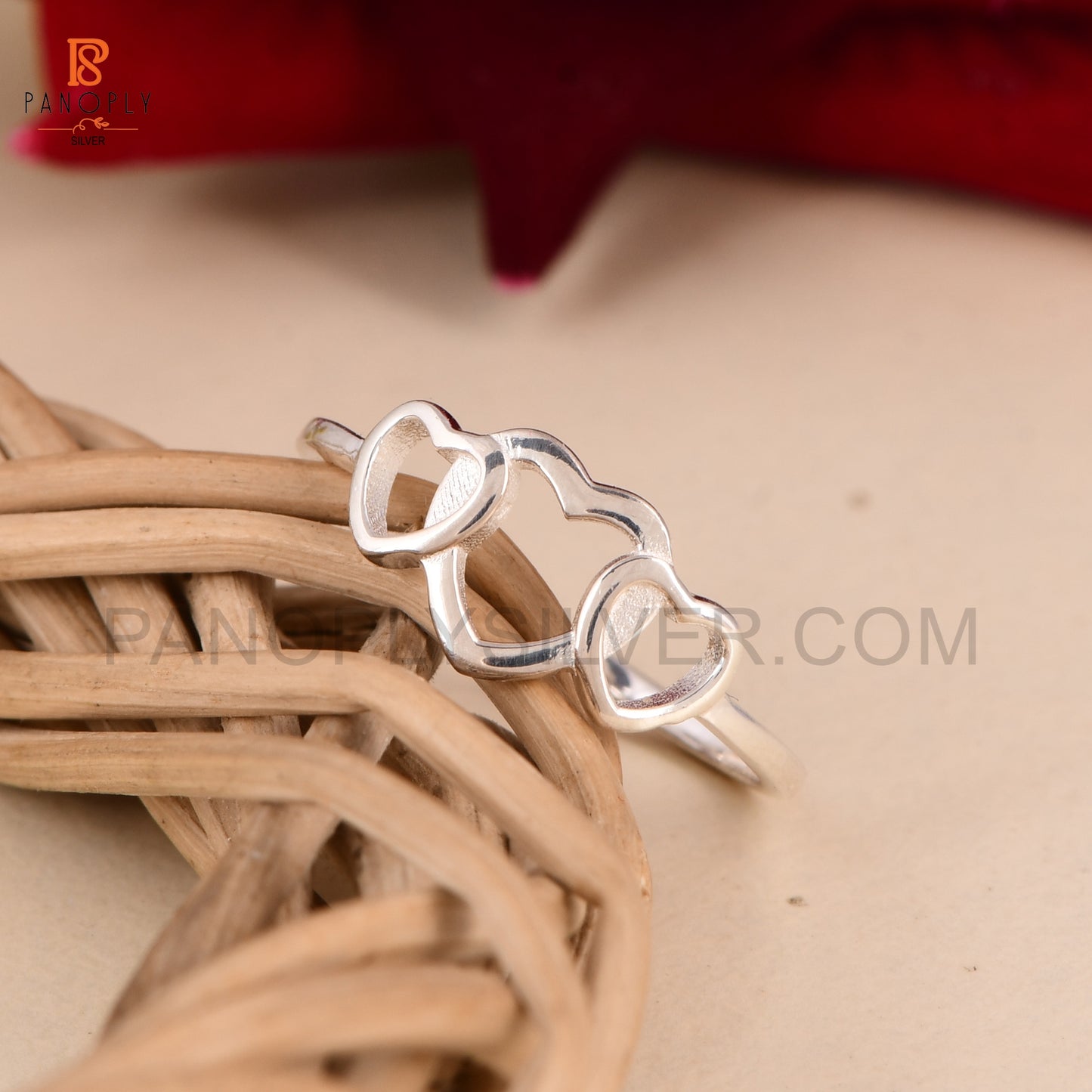 925 Silver Triple Heart Cute Rings