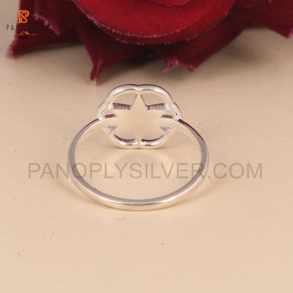 Silver Star Ring with Flower Design, Dainty Statement Ring