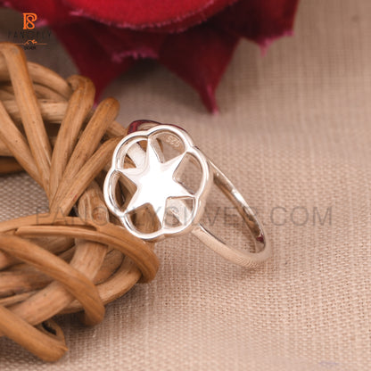 Silver Star Ring with Flower Design, Dainty Statement Ring