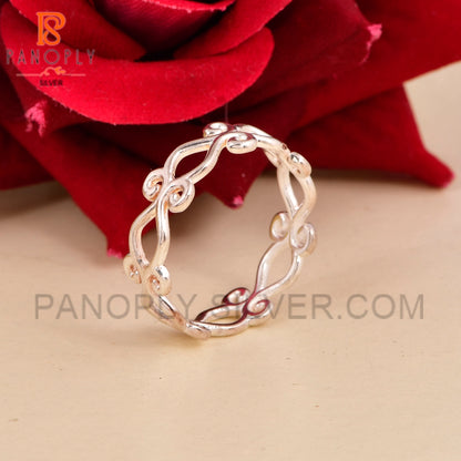 Filigree Plain Band Solid 925  Silver Vine Rings