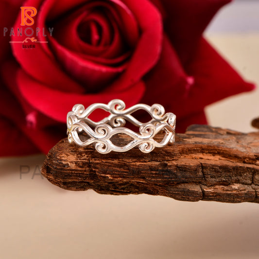 Filigree Plain Band Solid 925  Silver Vine Rings