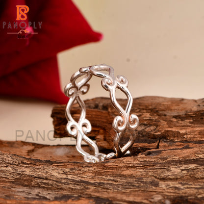 Filigree Plain Band Solid 925  Silver Vine Rings