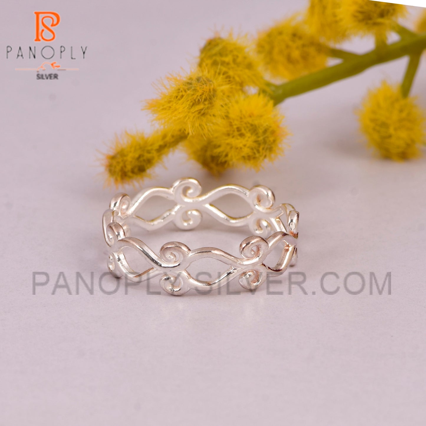 Filigree Plain Band Solid 925  Silver Vine Rings