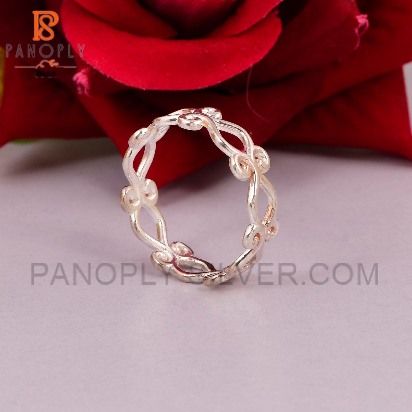 Filigree Plain Band Solid 925  Silver Vine Rings