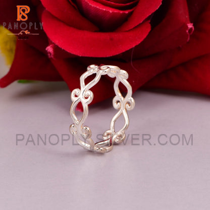 Filigree Plain Band Solid 925  Silver Vine Rings