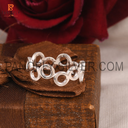 Geometric 925 Sterling Silver Eternity Round Ring