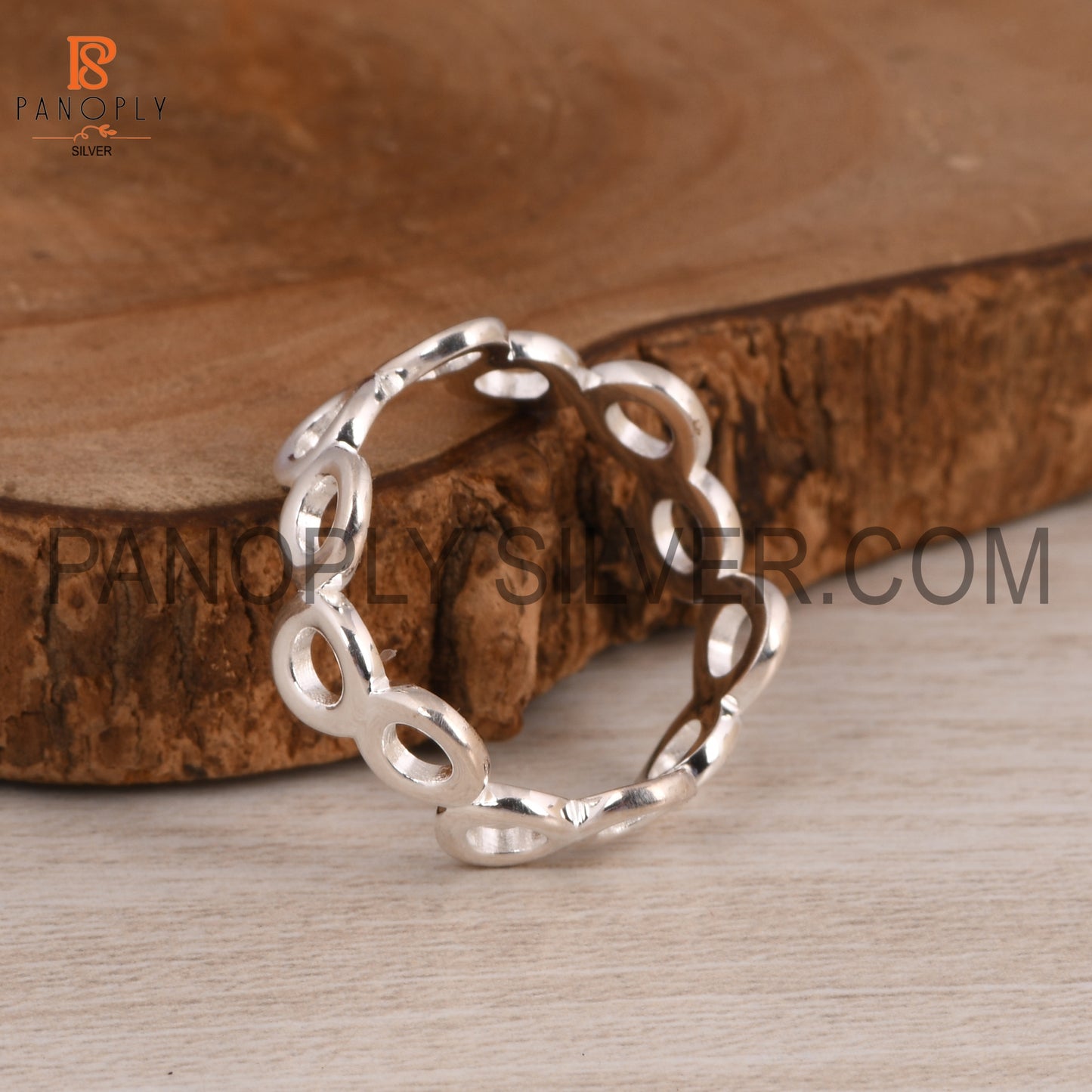 Geometric 925 Sterling Silver Eternity Round Ring