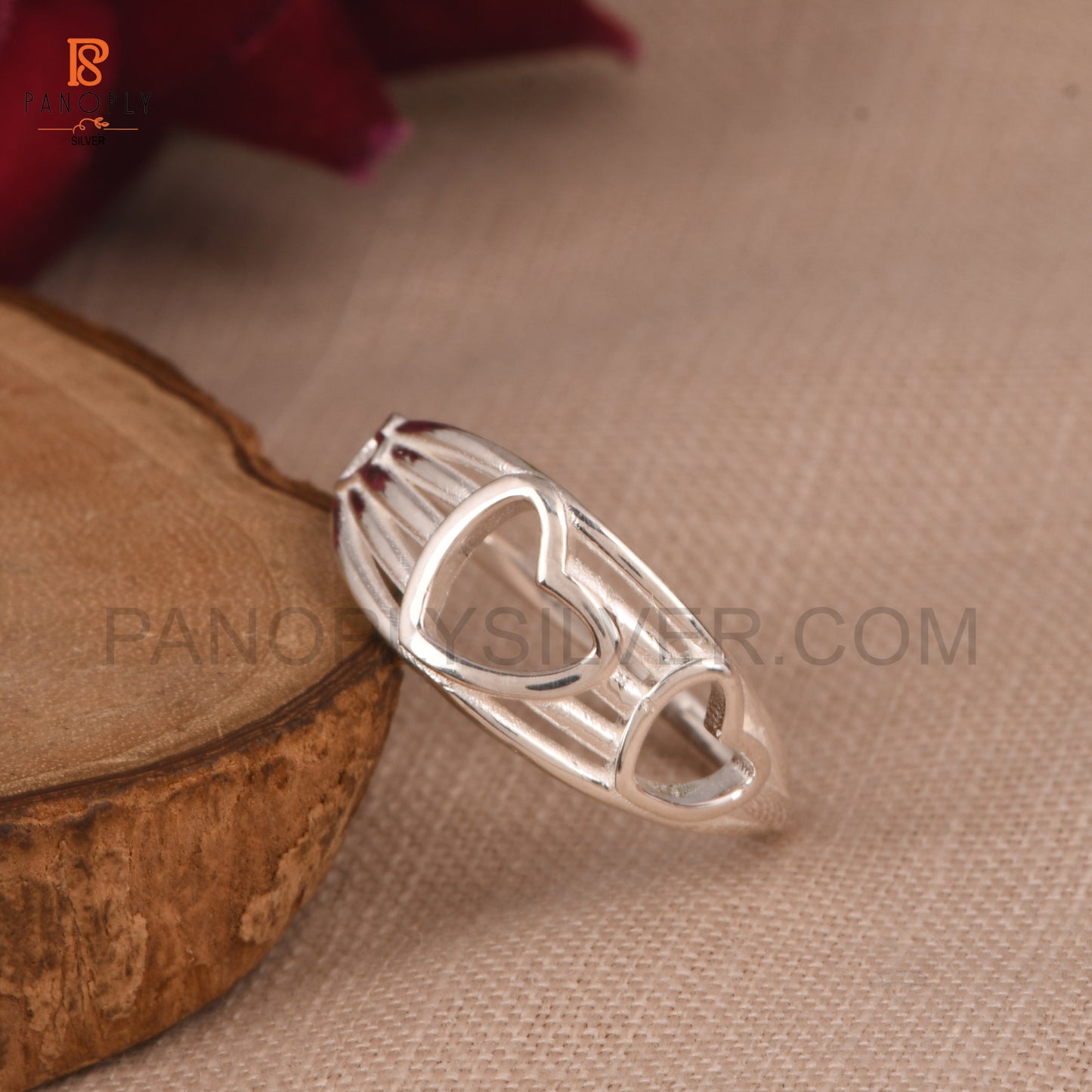 Sterling Silver Double Heart Ring, Open Design, Multi-Band