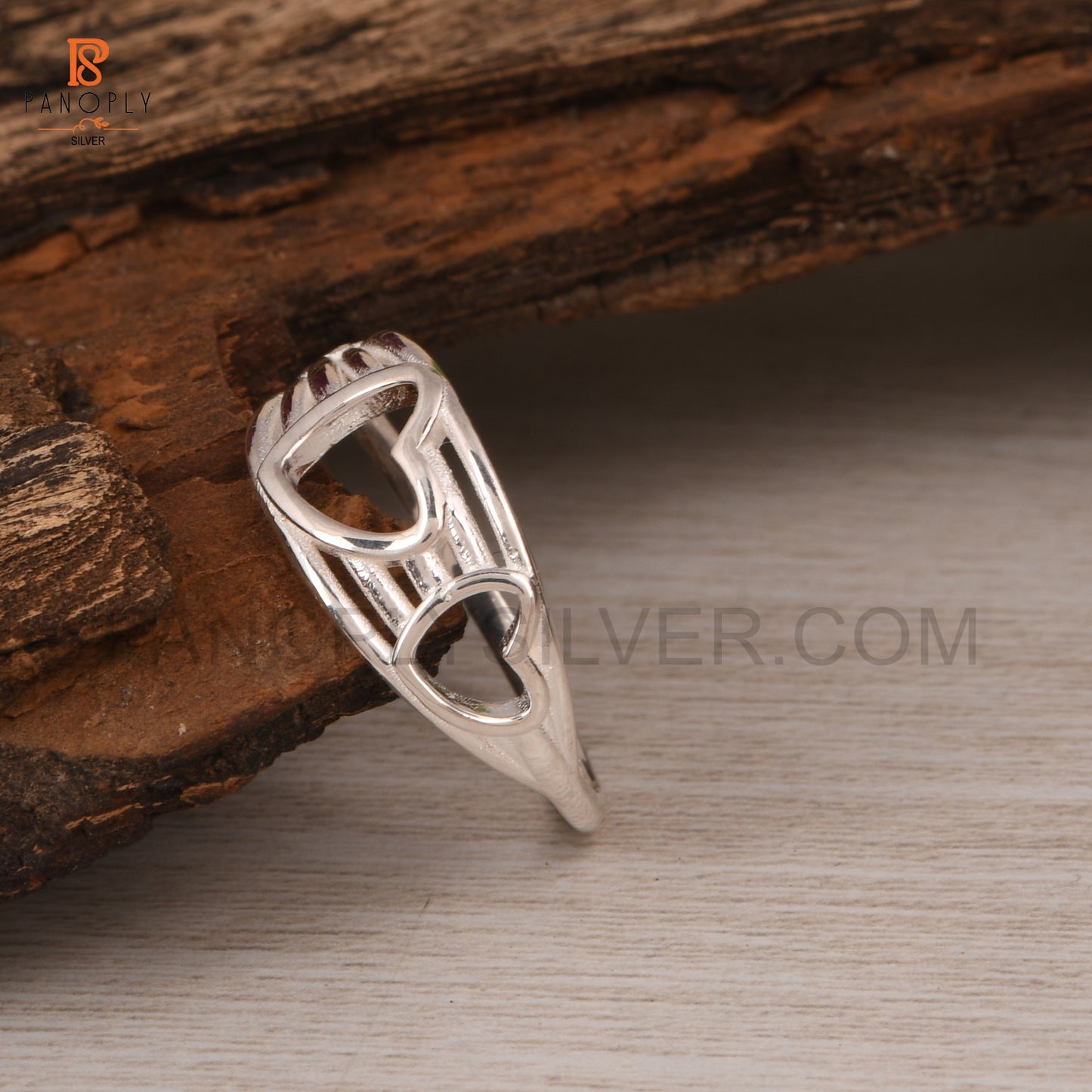 Sterling Silver Double Heart Ring, Open Design, Multi-Band