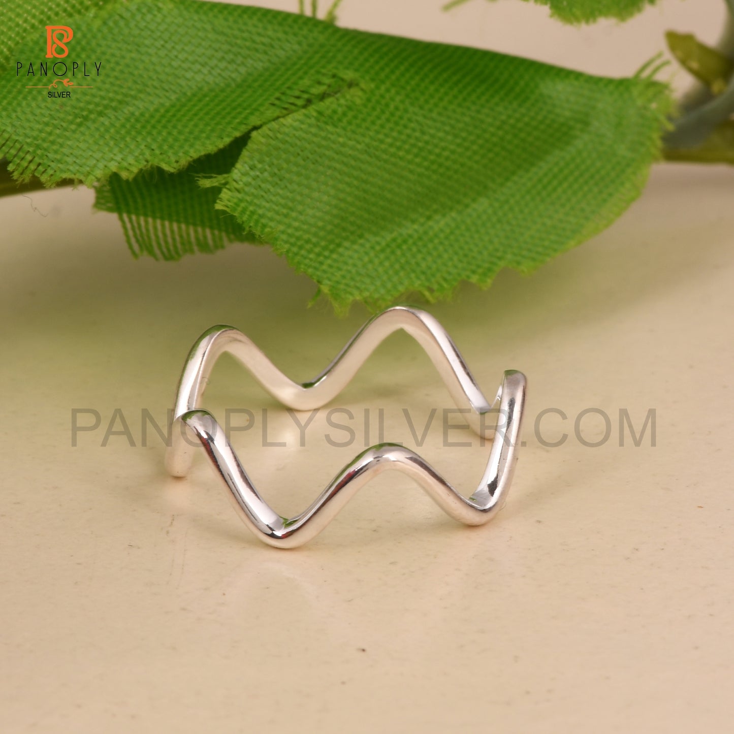 Silver Wave Ring, Zigzag Pattern Jewelry For Women