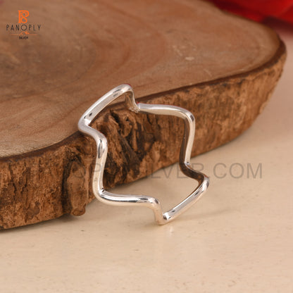 Silver Wave Ring, Zigzag Pattern Jewelry For Women