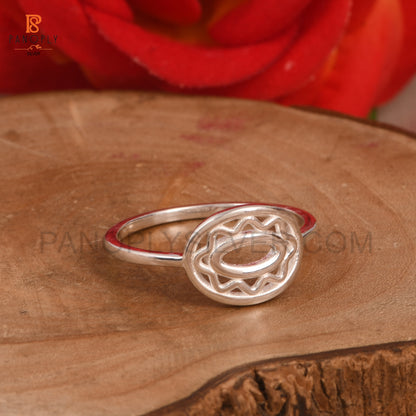 Sterling Silver Sun Mandala Ring, Dainty Stacking Band