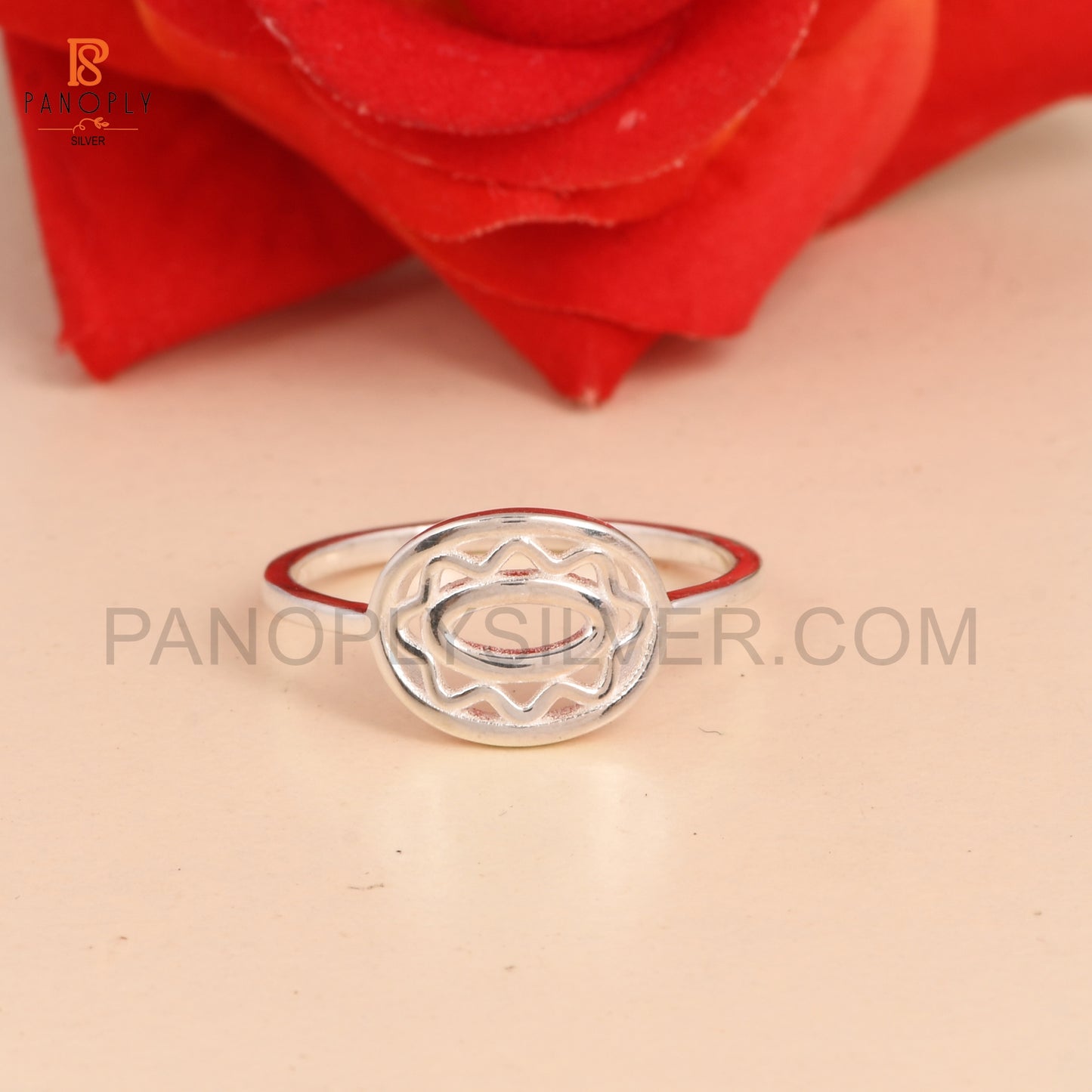 Sterling Silver Sun Mandala Ring, Dainty Stacking Band