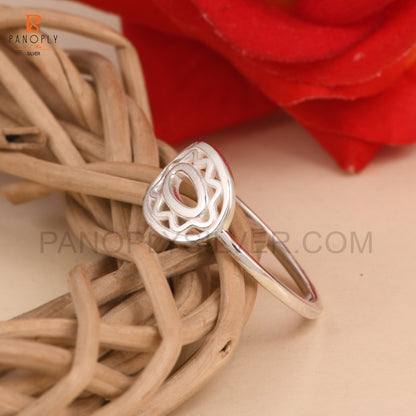 Sterling Silver Sun Mandala Ring, Dainty Stacking Band