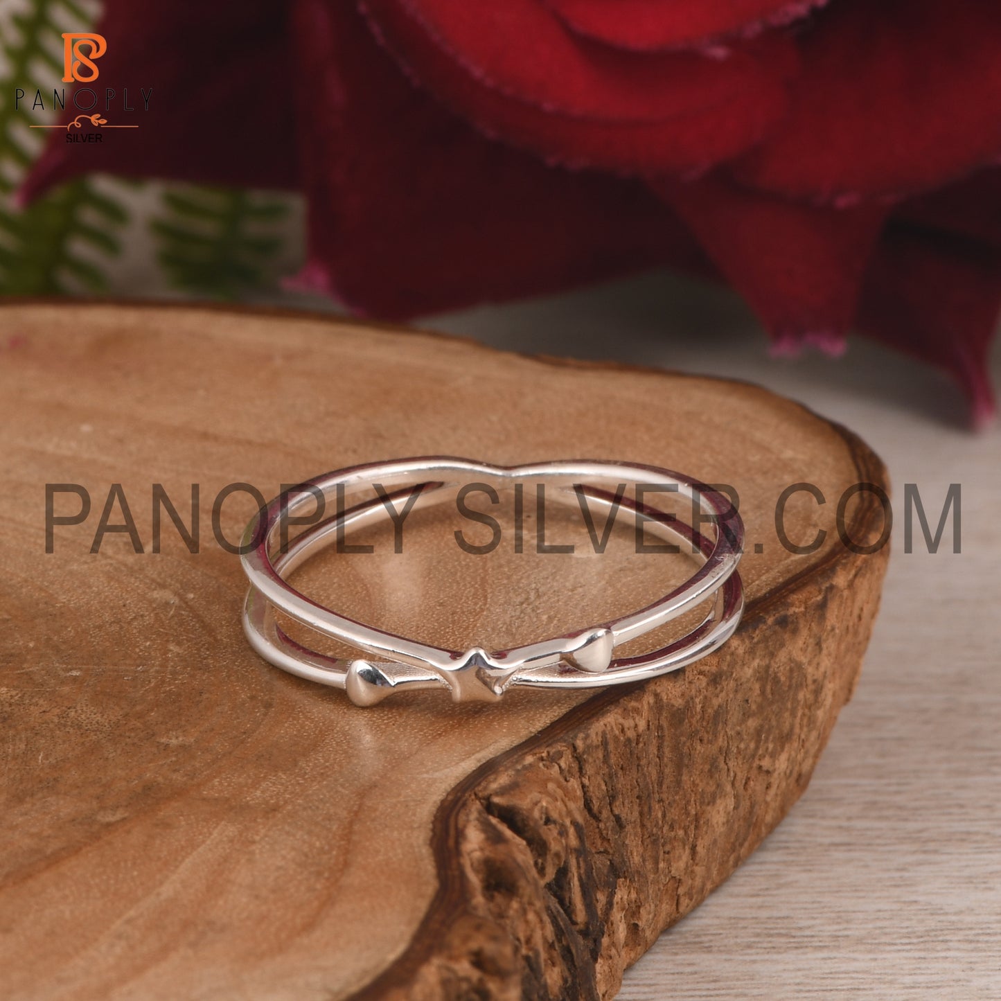 Double Band Cross Tiny Star And Heart Silver Rings