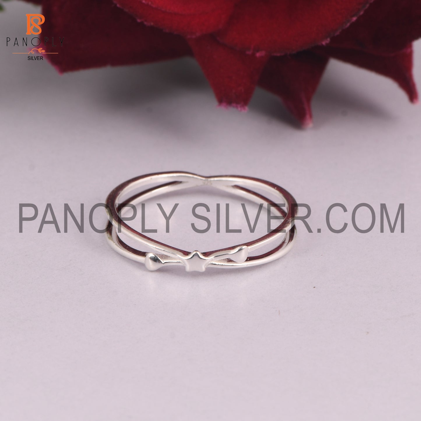 Double Band Cross Tiny Star And Heart Silver Rings