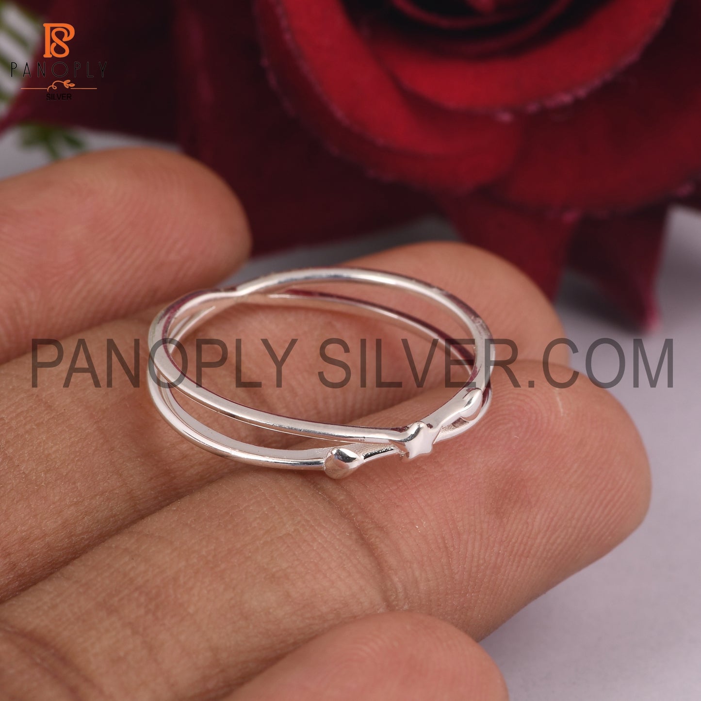 Double Band Cross Tiny Star And Heart Silver Rings