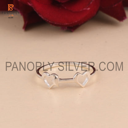 Double Heart Silver Promise Rings